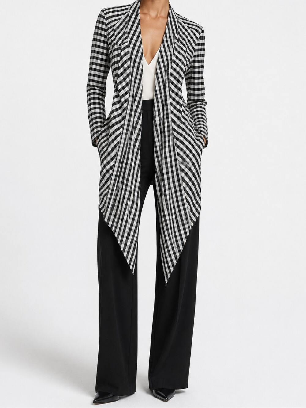 TOME NYC Women Check Scarf Lapel Blazer Jacket Black & White Size 2